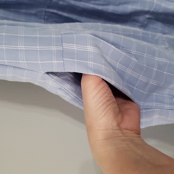 Fate Mini Dress Medium Plaid Blue White Ruffle Cap Sleeve Pockets Tiered Smocked - Picture 10 of 16